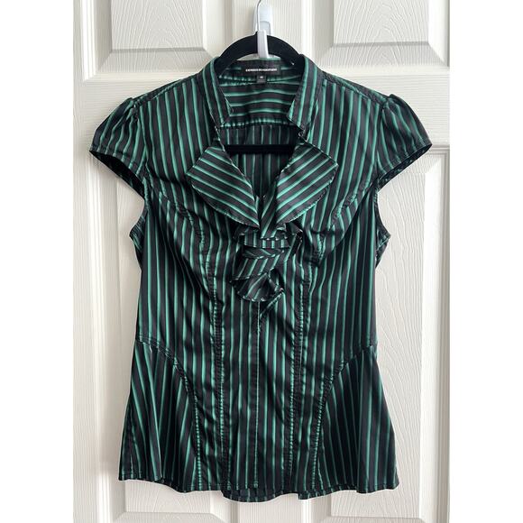 Express Tops - EXPRESS Vintage Y2K Striped Ruffle Neck Cap Sleeve Career Blouse Top